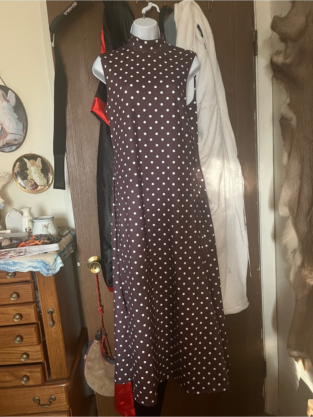 Milumia Women's Polka Dots Maxi Tank Dress Vintage Mock Neck Long Dresses NWT sz